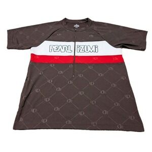 PEARL‎ iZUMi Cycling Jersey Men's M Medium Brown Zipper Pocket 1/2 Zip